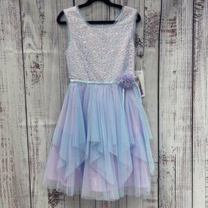 NWT Jona Michelle Girls Purple and Blue Sequin Party Formal Dress 8 Costco
